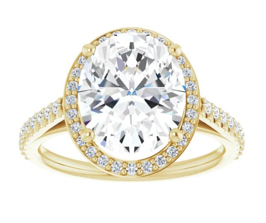 14k Gold Halo Engagement Ring with 3ct Oval Diamond