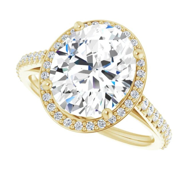 14k Gold Halo Engagement Ring with 3ct Oval Diamond