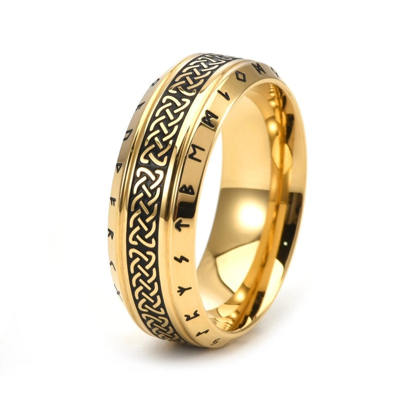 Gold Stainless Steel Celtic Knot Viking Rune Wedding Band Ring
