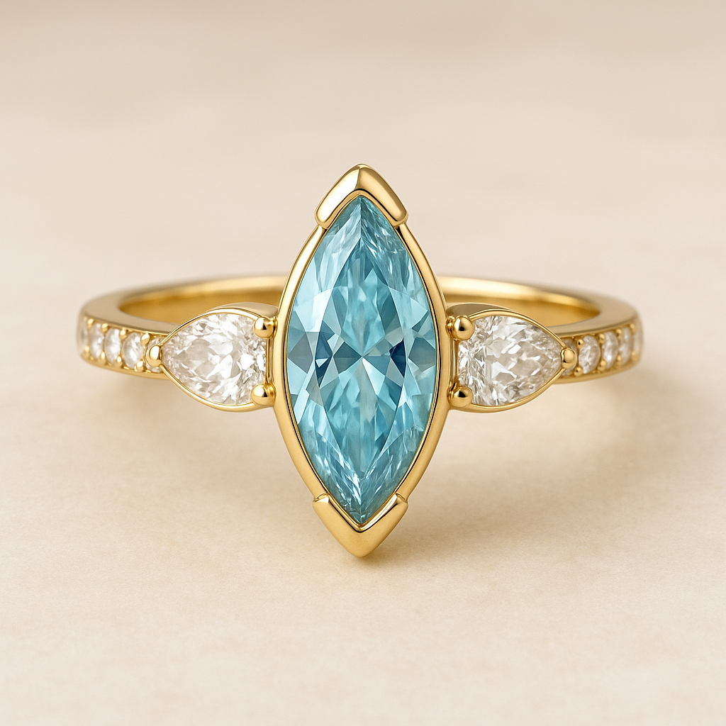3ct Blue Diamond Ring in 14k Gold