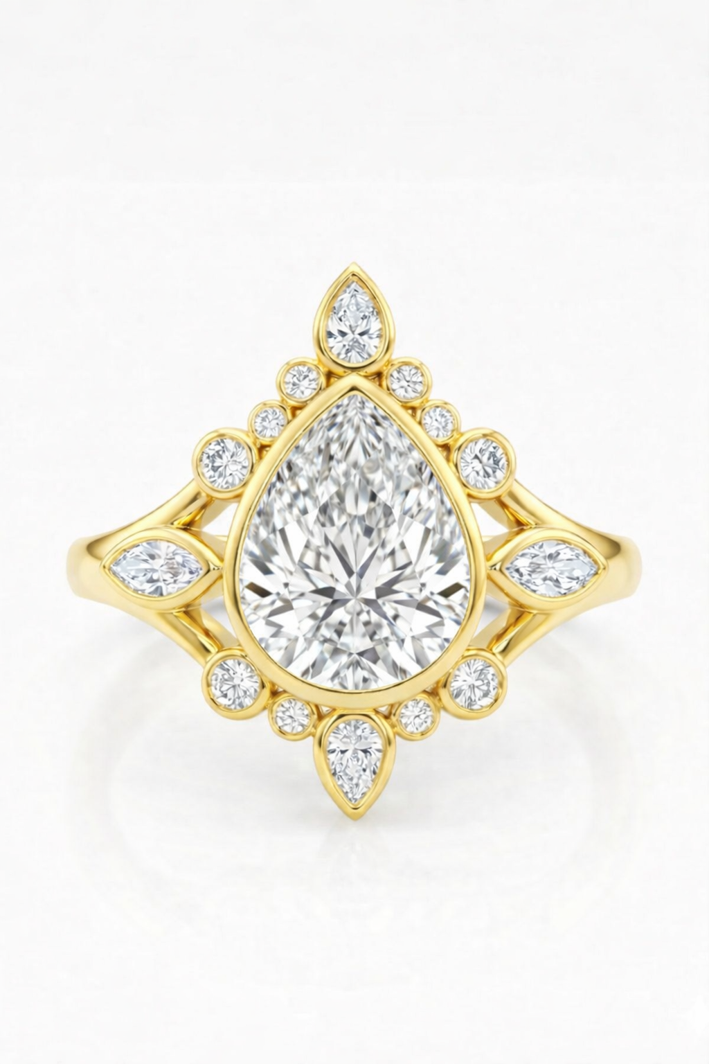 Vintage Inspired 14k Gold Tiana Ring with 3ct Champagne Pear Cut Diamond